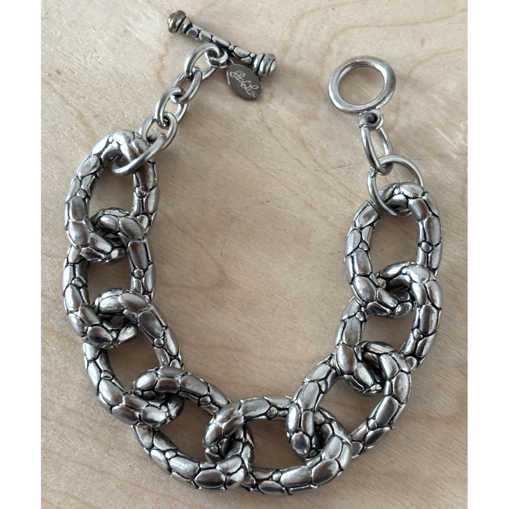 Vtg 1990s Park Lane Chunky Link Bracelet Serpentine 8" Silvertone